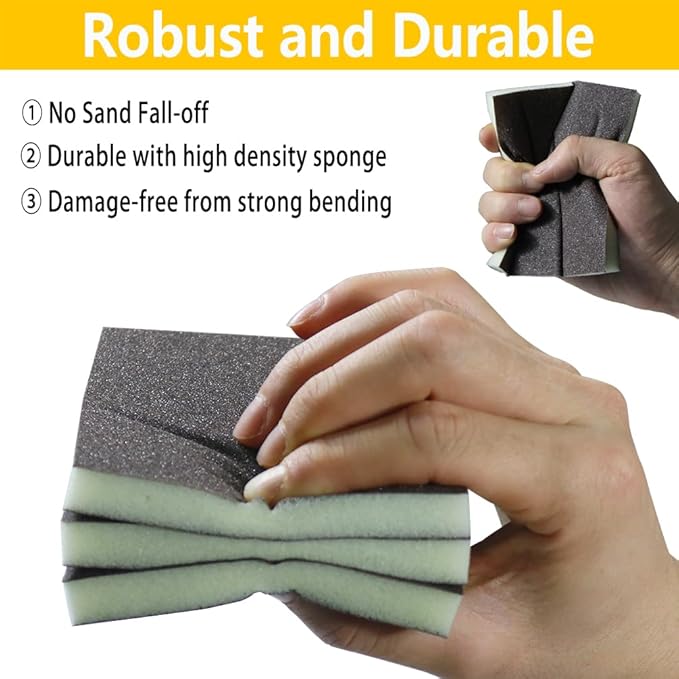 16PCS 60 Grits Sanding Sponge Coarse Sanding Block, Washable and Reusable Wet Dry Sandpaper Sponge， Sander Sponges for Wood Drywall Metal Wood