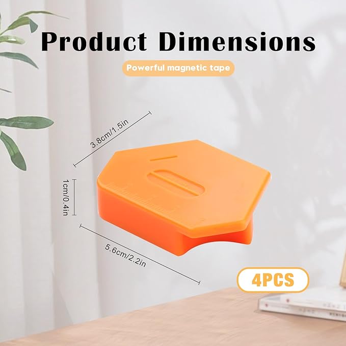 Pcmursal 4 Pieces Magnetic Seam Guide for Sewing Machine, Upgraded Multi-Purpose Tool Polygonal Magnetic Seam Guide with Scale, Sewing Supplies and Accessories (Orange)