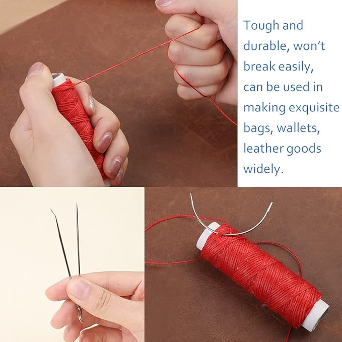 Ftyiwu Waxed Thread, Upholstery Needle and Thread 32 Yards with 7PCS Hand Sewing Needles for Home Upholstery Carpet Canvas Repair Leather Sewing (Red)