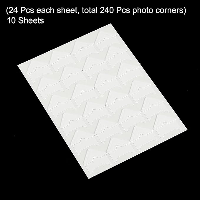 PATIKIL Photo Corners, 10 Sheets/240 Pcs Self Adhesive DIY Picture Mounting Sticker for Journal Album Diary Scrapbook, White