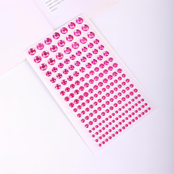 Self Adhesive Face Gems and Pearls for Makeup, Festival Jewels, Hair Gems Pearls, 3/4/5/6/8 mm Round Rhinestone Stickers for Face, Eye, Makeup, Body, Crafts 591Pcs (10_Pink)