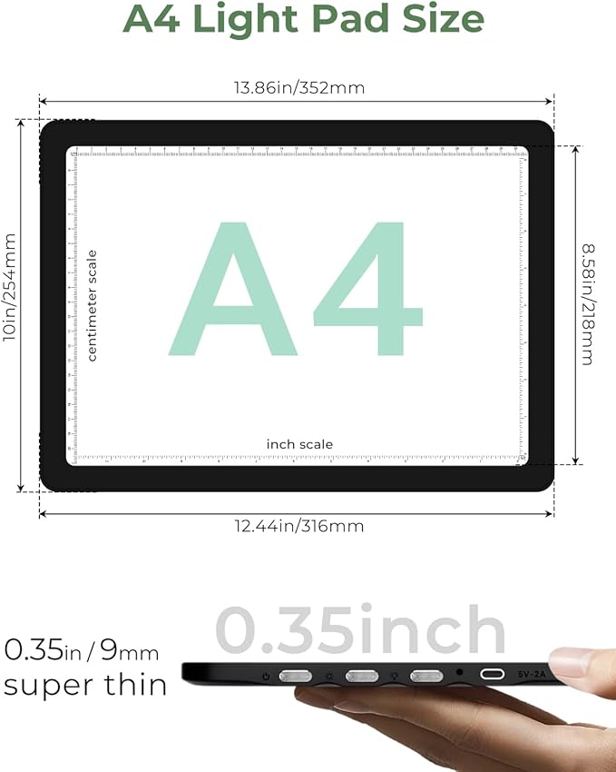 Rechargeable A4 Light Box for Tracing,Bawaslom LED Light Pad with Adjustable Stand and Strong Magnets,Ultra-Thin & Bright Tracing Board for Diamond Art,Sketching,Vinyl Weeding,Architectural Design