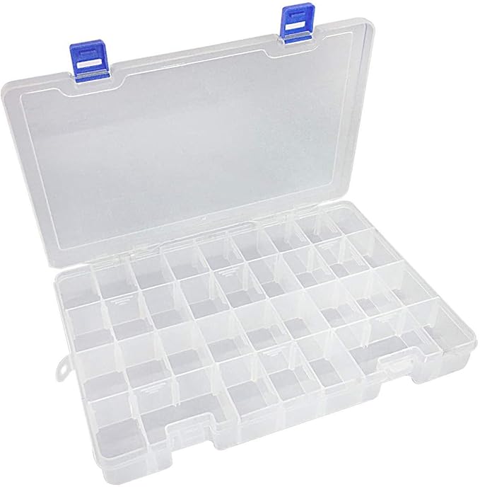Qualsen Plastic Organizer Storage Box with Adjustable Dividers, Fishing Tackle Box and Bead Organizer Box for Jewelry, Beads, Earrings, Tools, Fishing Hooks, and Small Accessories（34 Grid x 3）