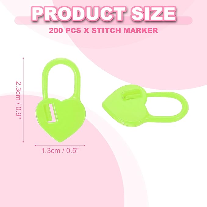 uxcell 200pcs Stitch Markers for Crocheting, Heart Shaped Crochet Marker Needle Clip Counter for Knitting Clothing Tag DIY Craft,Fluorescent Green