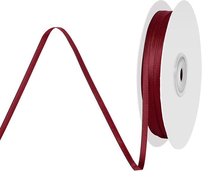 1/8 Inch X 100 Yards Sherry Satin Thin Ribbon Solid Color Double Faced Ribbons Perfect for Crafts Wedding Decor Bow Making Arts Sewing and More
