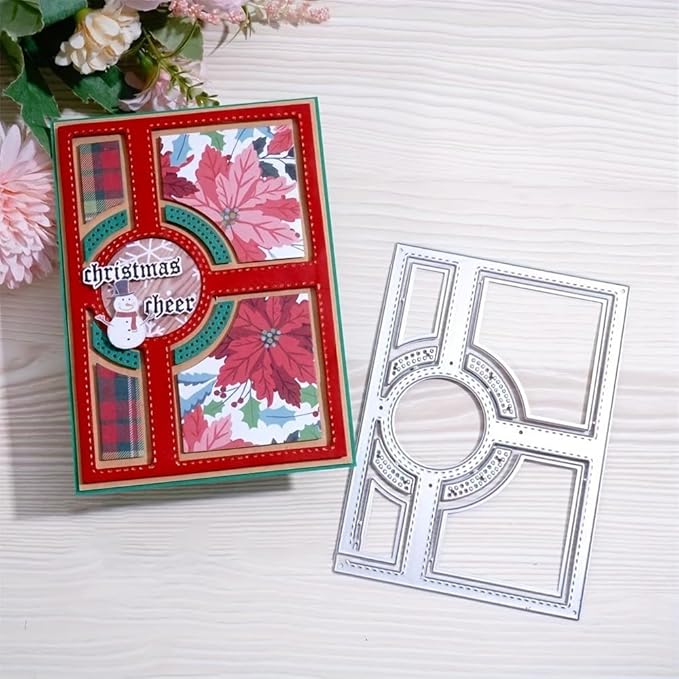 Lapoo Flowers Metal Cutting Die for Scrapbooking - Durable, Cut Stencils for DIY Scrapbook Photo Album Decorative Paper Card, Card Making Supplies (Cross Frame 5.6 x 3.9 in)