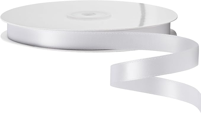 LIUYAXI White Stain Ribbon, 5/8" X Continuous 50 Yards, Double Faced Fabric Ribbon Perfect for Gift Wrapping Wedding Birthday Party Christmas Hair Floral Craft Baby Shower