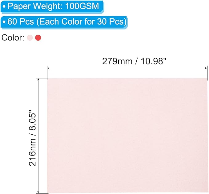 PATIKIL 60 Sheets Vellum Paper 8.5x11inches, Printable Translucent Paper 100GSM Colored for Invitations Laser Inkjet Printing Card Making Crafting Wedding Tracing, Red/Pink