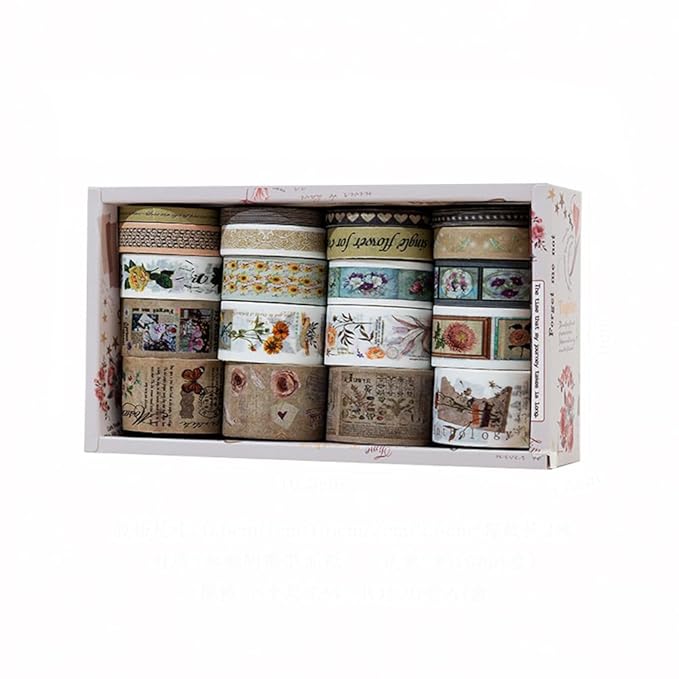 MAFELOE Decorative Vintage Washi Tapes Set 20 Rolls 2 Meters Long, Adhesive Scrapbook Junk Journaling Art Craft Collage Supplies-Forest Dream Series-Light Brown (WT-M4-SLMJ)