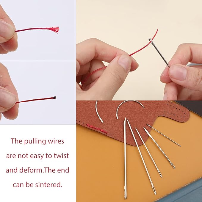 Ftyiwu Waxed Thread, Upholstery Needle and Thread 32 Yards with 7PCS Hand Sewing Needles for Home Upholstery Carpet Canvas Repair Leather Sewing (Red)