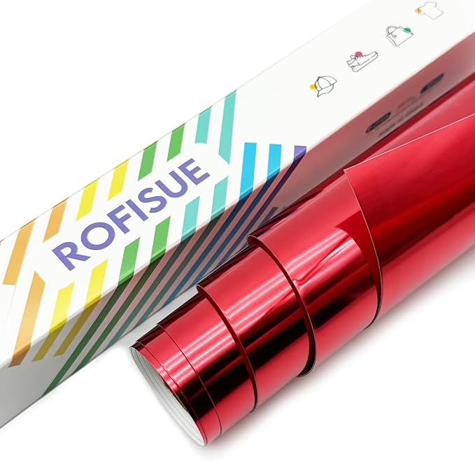 Metallic Red Foil Heat Transfer Vinyl 12Inch*6FT Bundle Chrome HTV Pack in Vibrant Colors for Stunning T-Shirt Designs! Perfect for DIY Heat Transfer Vinyl (Red, 12Inch*6Ft)