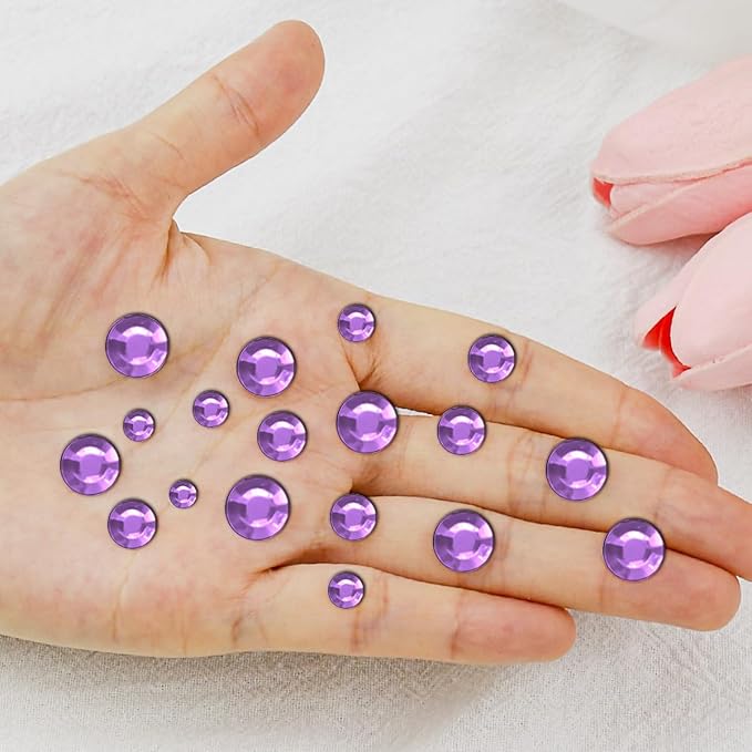 1799 Pcs 4 Sheets Rhinestone Stickers 3/4/5/6 mm Self Adhesive Rhinestones Gems for Face Eyes Makeup Hair Body (Light purple-3/4/5/6mm)