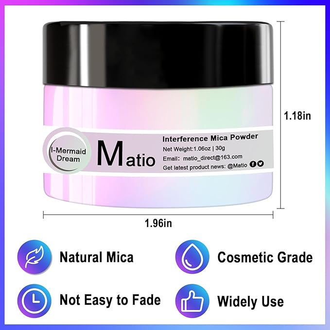Matio Interference Mica Powder, 1.06oz/ 30g Ghost Purple Chrome Powder, Pearlescent Effect Color Shift Pigment for Epoxy Resin, Makeup Shimmer, Nail Polish,Soap Dye,Candle Making,Paint,Slime