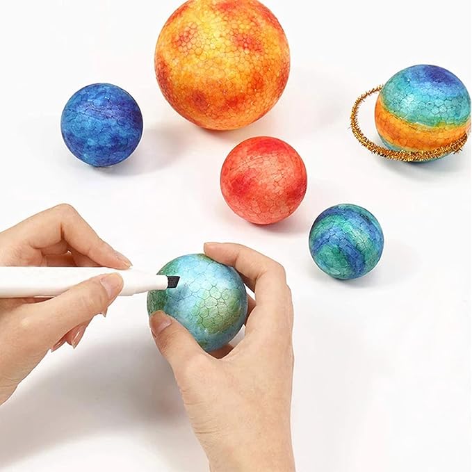 hesmartly 9 Pack 3 Inch Craft Foam Balls,White Polystyrene Smooth Round Balls and 2 Pieces Painting Brushes for DIY Projects Arts and Crafts Supplies