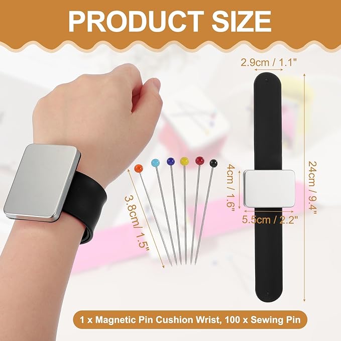 PATIKIL Magnetic Wrist Pin Cushions for Sewing, Magnetic Pin Cushion Magnetic Wrist Gel Band Holder Wristband Pincushion with Pins for Sewing Braiding Quilting Hair Clips, Black