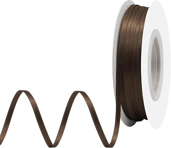Brown Satin Ribbon 1/8" X 50 Yards Solid Color Double Faced Ribbons Perfect for Crafts Wedding Decor Bow Making Arts Sewing and More