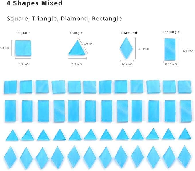 Lanyani 200 Pieces Glass Mosaic Tiles for Crafts,4 Shapes Mixed Colorful Tiffany Stained Glass Pieces,Square/Rectangle/Diamond/Triangle,Sky Blue
