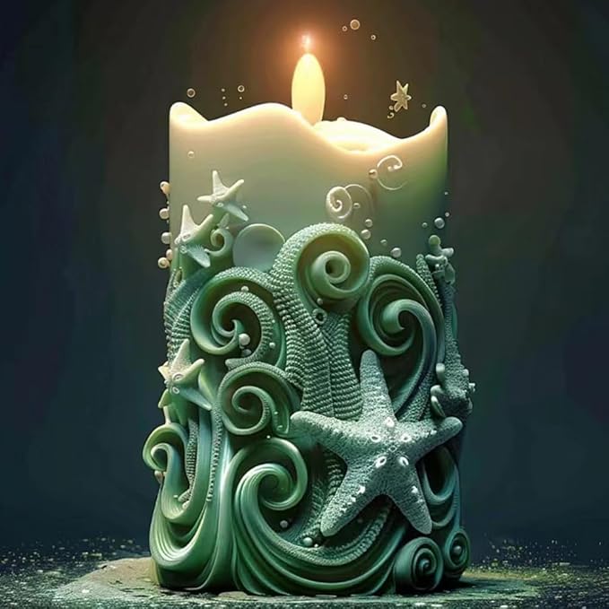 Starfish Shell Cylindrical Candle Mold, Marine Conch Silicone Mold, Wave Epoxy Resin Casting Mold, Chocolate Fudge, DIY Wax Soap, Candle Making Process Essential Materials C