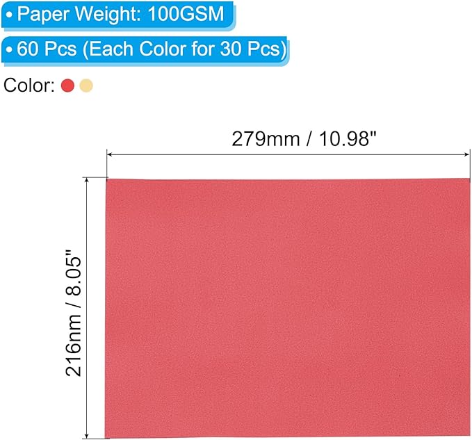 PATIKIL 60 Sheets Vellum Paper 8.5x11inches, Printable Translucent Paper 100GSM Colored for Invitations Laser Inkjet Printing Card Making Crafting Wedding Tracing, Red/Beige Gold
