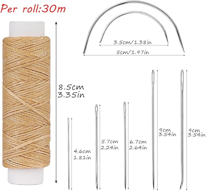 Ftyiwu Waxed Thread, Upholstery Needle and Thread 32 Yards with 7PCS Hand Sewing Needles for Home Upholstery Carpet Canvas Repair Leather Sewing (Natural Color)