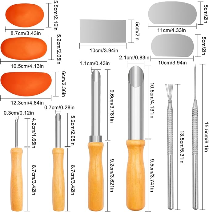 3 Sizes Rubber Pottery Clay Ribs + 3 Pcs Sculpture Pottery Molding Scraper Cutter + 4 Pcs Stainless Steel Circular Clay Hole Cutters + 1 Clay Ceramic Needle + 1 Feather Wire Texture Detail Tools