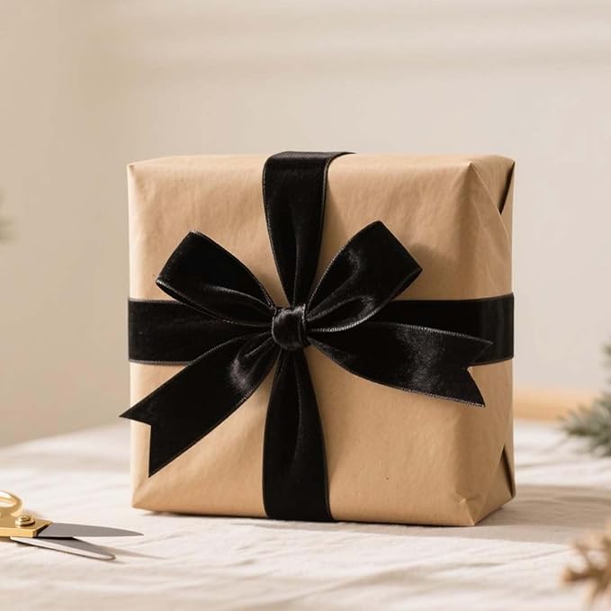 LaRibbons Thin Velvet Ribbon 1 Inch x 25 Yards, Black Velvet Ribbon for Christmas Tree, Gift Wrapping, Wreath Bow, Outdoor Decoration