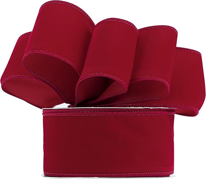 MEEDEE Red Velvet Ribbon - 2.5 Inch Wide, Wired, 25 Yards Spool - Velvet Christmas Ribbon for Tree, Wreaths, Bows