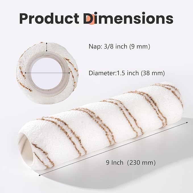 Mister Rui 9 Inch Microfiber Roller Covers, 3/8" Nap, 5 Pack, Paint Rollers for Painting, Roller Sleeves for Walls & Ceilings, Reusable Paint Rollers for Smooth Finish