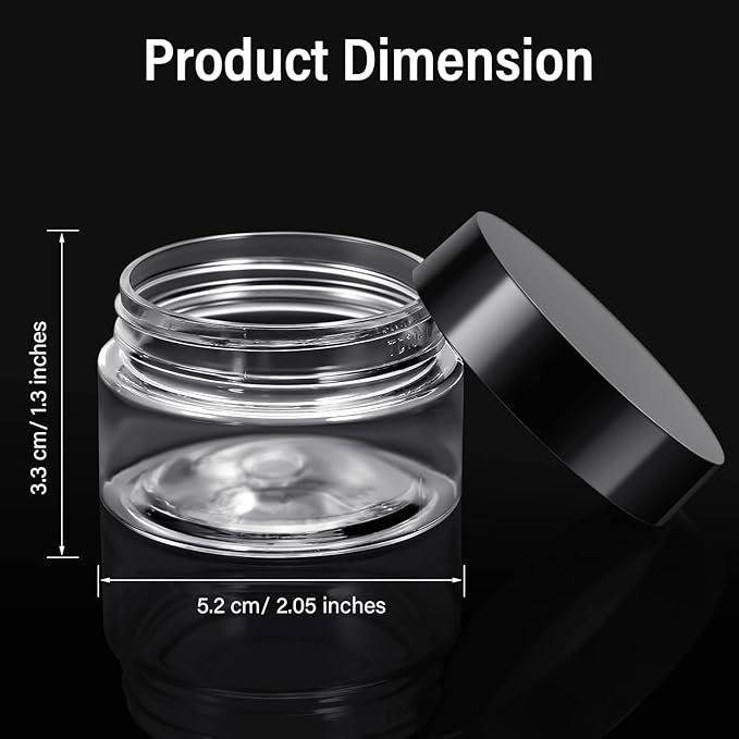 SATINIOR 24 Pieces Empty Clear Plastic Jars with Lids Round Storage Containers Wide-Mouth for Beauty Product Cosmetic Cream Lotion Liquid Butter Craft and Food (Black Lid, 1 oz)