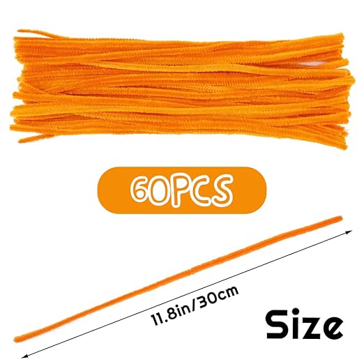60 PCS Orange Pipe Cleaners, Pipe Cleaners Chenille Stem,Pipe Cleaners Bulk,Art Pipe Cleaners for Creative Home Decoration Supplies and Crafts Project