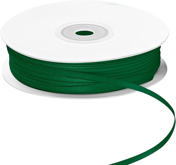 LIUYAXI Forest Green Double Faced Satin Ribbon, 1/8" X Continuous 100 Yards, Thin Ribbons Perfect for Gift Wrapping Wedding Invitation Card Hair Bows Tag Floral Arrangement DIY Craft