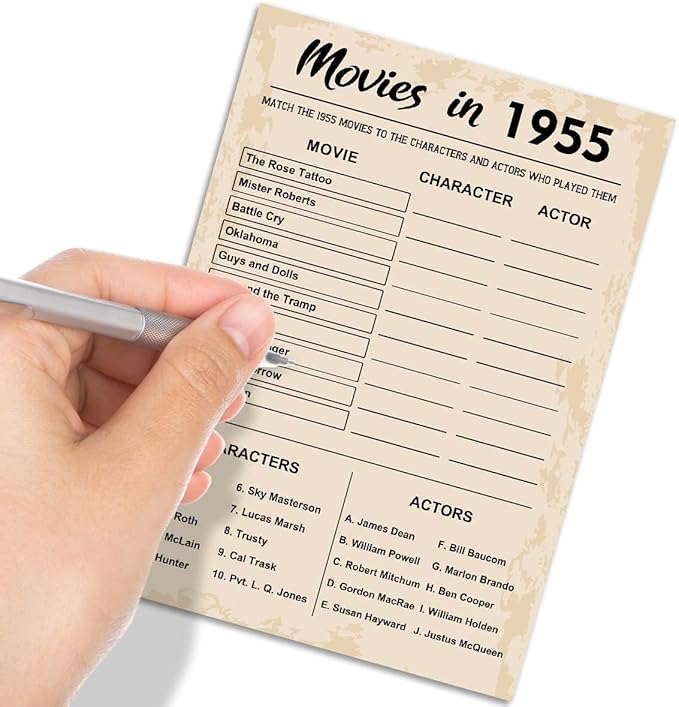 70th Birthday Party Games, Movies in 1955 Games, Birthday Party Supplies for Adults, Fun 1955s Party Game，Pack of 30 Cards