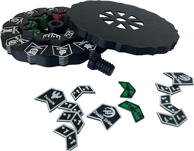 MTG Abilities Keywords Counter Wheel, Black Token Tracker 7.5 inch Diameter,123-Piece Keyword and Life Counter Bulk Tokens MTG, TCG, Cards Gaming Accessories