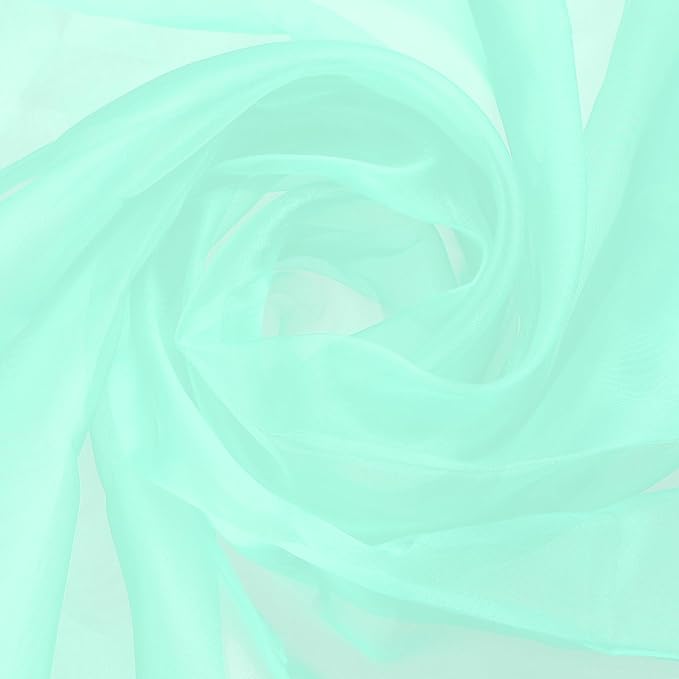 MECCANIXITY Iridescent Sheer Organza Fabric, 10 Yards x 59 Inches Solid Holographic Shiny Fabric Organza Cloth for Wedding, Curtains, Costume, Photo Background, Cyan
