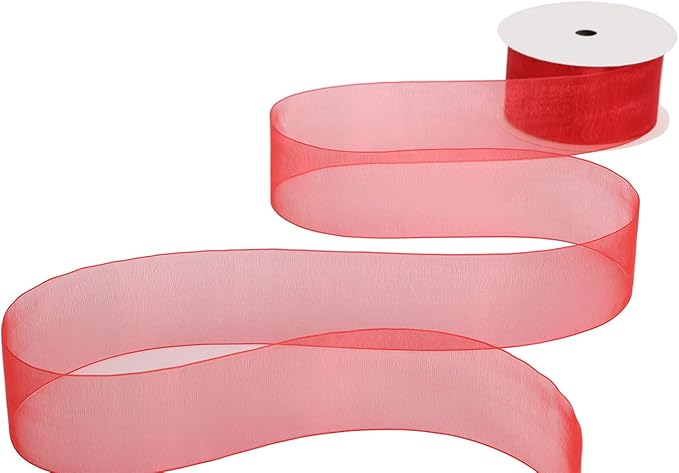 ITIsparkle 11/2" Inch Organza Ribbon 25 Yards-Roll Set for Gift Wrapping Cake Decoration Party Favor Hair Braids Hair Bow Baby Shower Decoration Floral Arrangement Craft Supplies Sheer Ribbon, Red