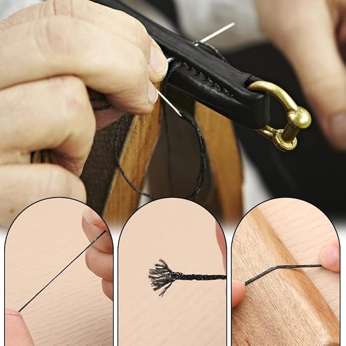 Ftyiwu Black Waxed Thread 55 Yards, Leather Sewing Waxed Thread with Upholstery Needles Hand Sewing Needles for Home Upholstery Carpet Leather Canvas Repair and Sewing