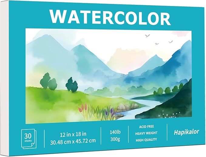 Hapikalor 12"x18" Large Watercolor Paper Pad, 1-Pack 30 Sheets 140lb/300gsm Artist Large Sketchbook Drawing Paper Book, Art Supplies for Adults Kids, Watercolors, Watercolor Paint Set, Sketchbook,Teal