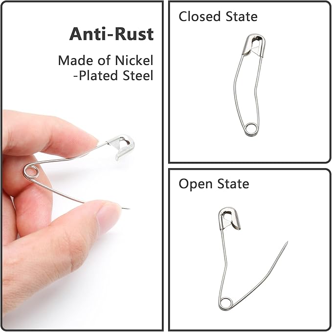 60Pcs Curved Safety Pins Size 4, 2-1/4 inch / 57mm Quilting Basting Pins, Bent Safety Pins for Quilting and Knitting (Sliver)