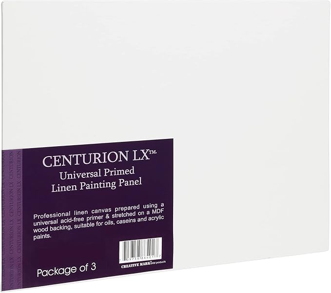 Centurion All-Media Primed Linen Panels - 6x12 3 Pack - 11oz Universal Primed Canvas Boards for Painting, Mounted on MDF Wood, Non-Warping, Ideal for Artists, Professionals, and Painters