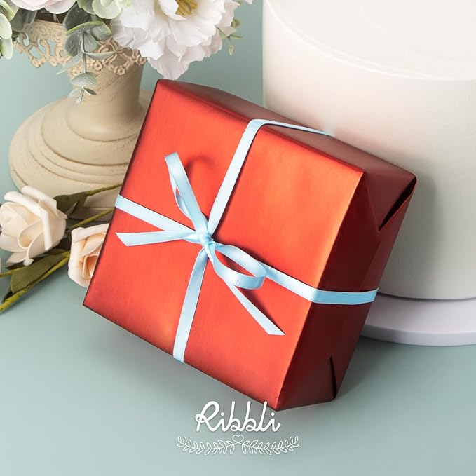 Ribbli Light Blue Satin Ribbon,Double Faced Satin 1/4 inch x Continuous 50 Yards,Light Blue Ribbon Use for Bows Bouquet,Gift Wrapping,Wedding Decoration,Floral Arrangement