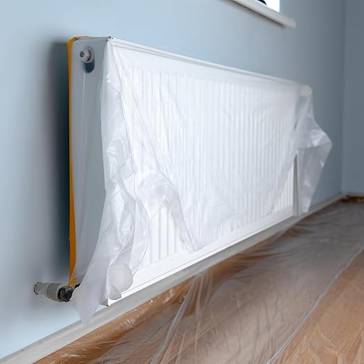 uxcell 6 Rolls Painters Plastic with Tape, 2 x 59 Ft Pre-Taped Masking Film Tape and Plastic Film Paint Plastic Covering Roll for Covering Skirting, Frames and Auto Body, Yellow/Clear