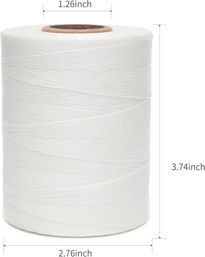 Waxed Thread,852Yds 150D 0.8mm Flat Polyester Wax Thread for Hand Sewing Leather Craft DIY Projects Shoes Repair Book Binding(White)