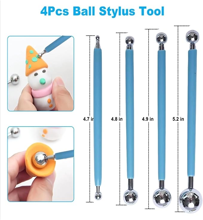 15 PCS Basic Polymer Clay Tools, Dotting Tools, Clay Sculpting Tools Acrylic Roller Pin, Clear Rectangle Sheet Press Board, Double-Ended Pottery Carving Set for Beginner