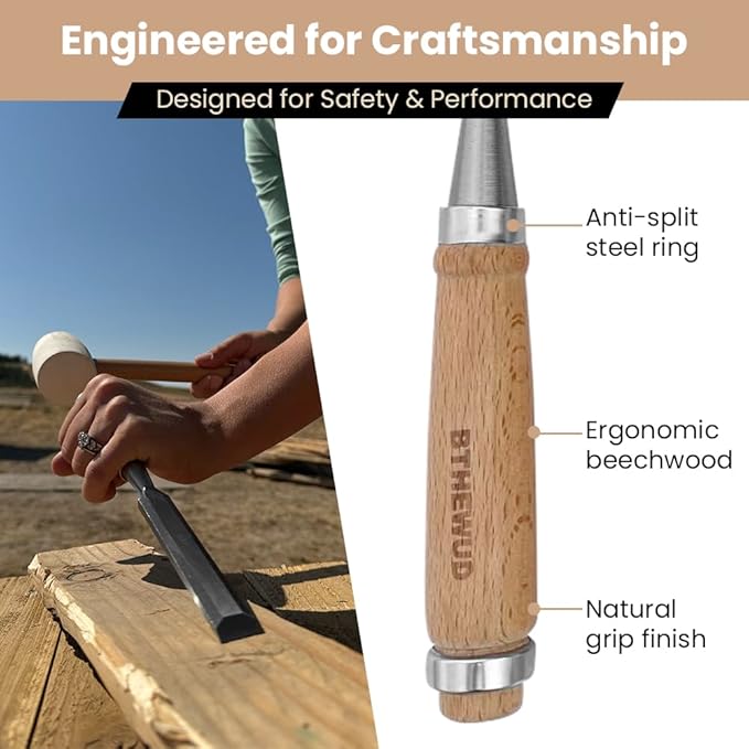 Wood Chisel Set – set of 4 Woodworking Chisels w/CR-V Steel Blades, Zipper Bag - Anti-Rust Coating Wood Chisels for Woodworking - Lightweight & Durable Carpenter Tools for Woodworking