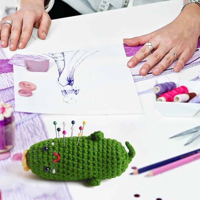 Cucumber Pin Cushion, Handmade Knitted Pincushions, Cute Pin Cushions Needle Holders for Sewing Quilting Accessory, DIY Crafts or Patchwork Decor.02