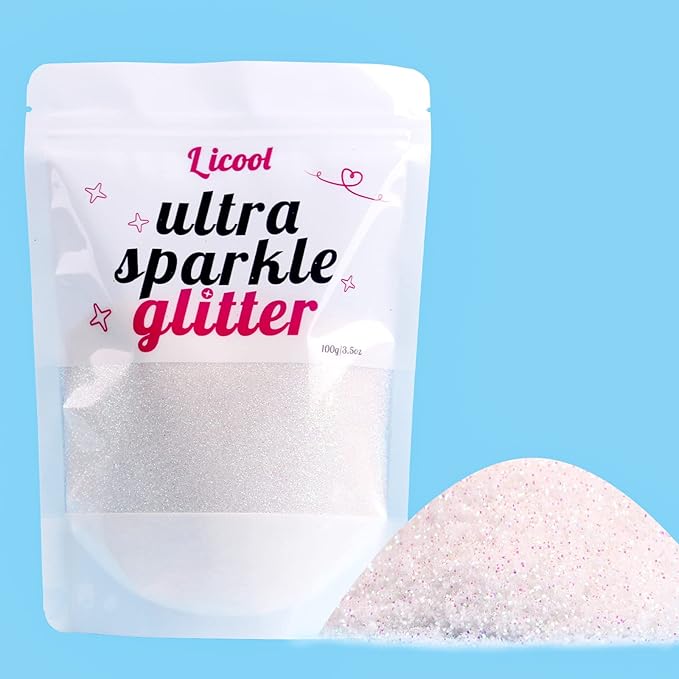 100g/3.5oz Pack Iridescent Rainbow Fine Glitter for DIY Craft, Extra Fine Glitter for Epoxy Resin, Glitter for Tumbler Candle Making, Festival Decoration Makeup Body Face Nail Art (Iridescent White)