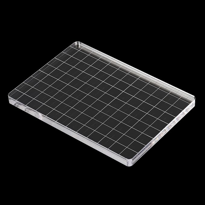 PATIKIL 5" x 3.5" Acrylic Stamp Block, 2 Pack Clear Stamping Block with Grid Lines Decorative Mounting Blocks Square for Scrapbooking DIY Crafts Card Making