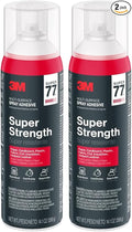 3M Super 77 Multi-Surface Spray Adhesive, 14.1 oz., Low VOC, Quick Bond, Fast Drying, Clear Finish for Foil, Foam, Paper, Metal, Plastic, Fabric, and Cardboard (77-NAT) (Pack of 2)