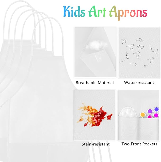 NACHLYNN 10/20/30 Pcs Kids Painting Apron Kid Art Aprons Toddler Paint Apron Smock with 2 Pockets for Cooking Painting Craft