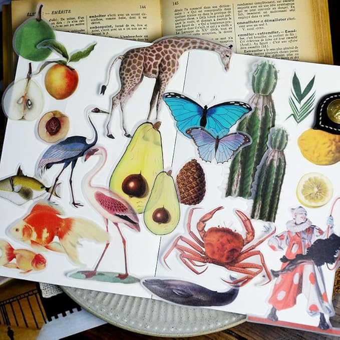 Vintage Vellum Stickers Floral Plants Elements Scrapbooking Supplies Flowers Botanic Natural Translucent Paper Self-Adhesive Junk-Journal Items (Animal World)